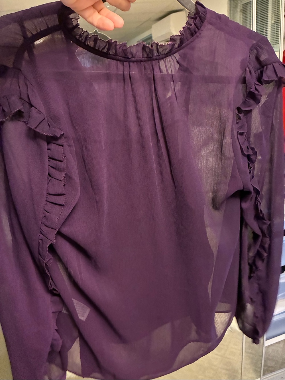 Banana Republic Purple Sheer Ruffle-Shoulder Blouse